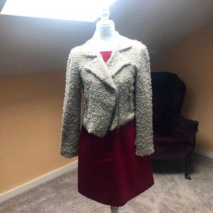 Super Cute Tweed Boucle Diagonal Zip Front blazer